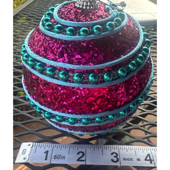 Lot of 3 Styrofoam Ball-Shaped Ornaments Teal Blue and Pink Sequins & Beads 4" - Picture 11 of 11